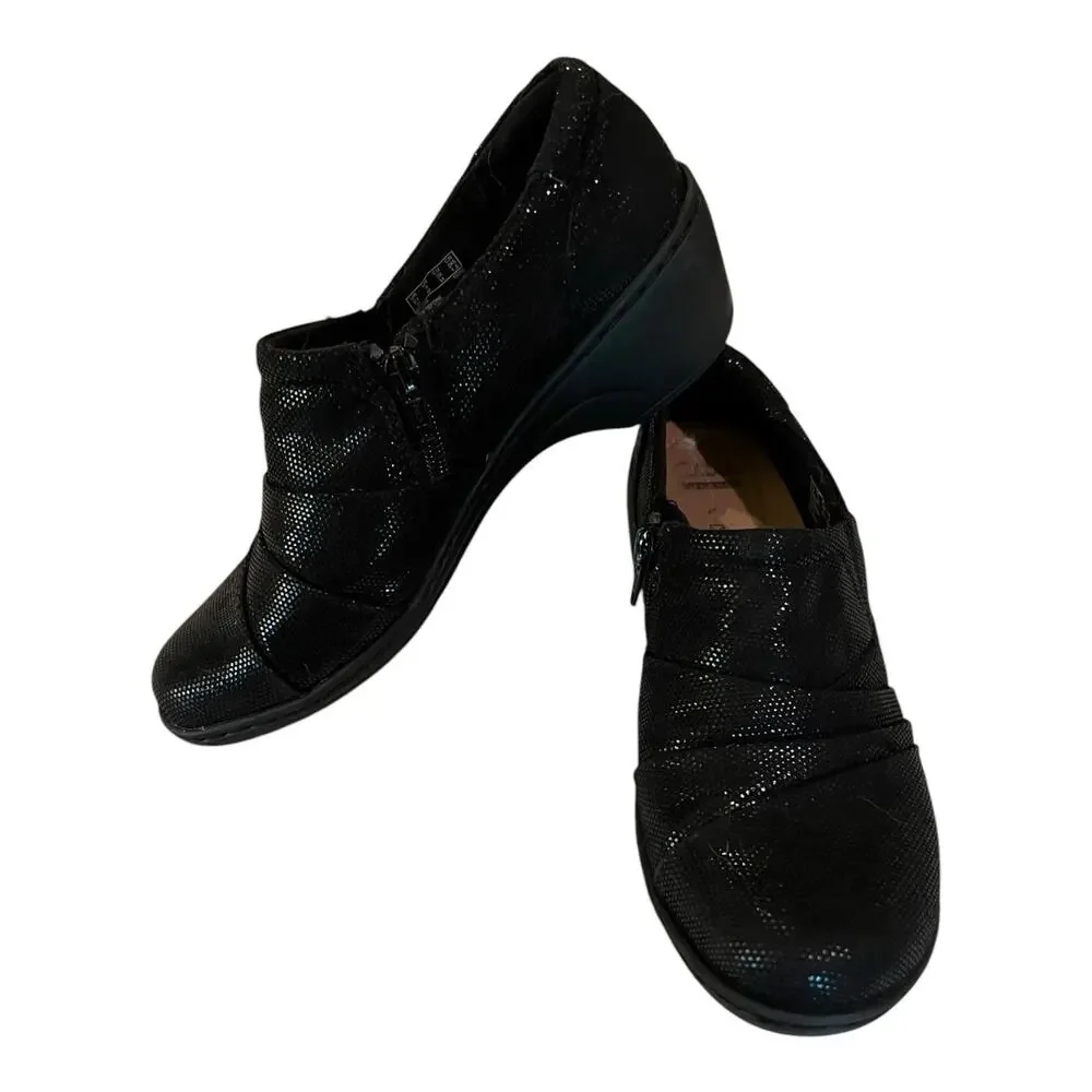 Clarks Collection Soft Cushion shoes black Slip-On Glitter Shiny 8